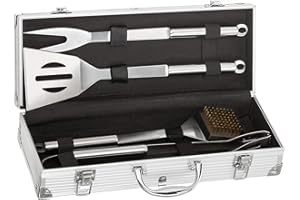 Dimono® Edelstahl Profi Grillbesteck-Set 5-teilig Grill-Koffer BBQ Grillkoffer Besteck Zubehör fürs Grillen und Kochen mit Grillbürste Grillzange Grillspieß und Wender