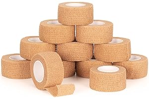 SEADESKY 12 Roll Self Adherent Cohesive Bandages 2.5cm X 4.5m Elastic Sports Tape for Finger Wrist Self Adhesive Bandage Pet Vet Wrap for Cat Dog (Skin Color)