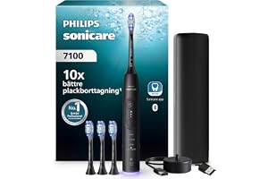 Sonicare 7100 elektrisk tandborste, sonisk tandborste med app, fyra borstlägen och tre intensitetsnivåer, tryckvarning, EasyStart, SmarTimer och BrushPacer, svart, modell HX7421/08 [Ny teknik]