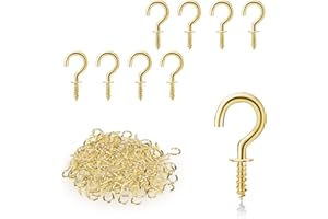 KALIONE 100 Stück Kleine Schraubhaken, Auge Schraube Deckenhaken Mini Schraube für Schrauben für Holz Schraube in Haken für hängende Pflanzen Kunst Dekorationen Schlüssel Weihnachtsdekoration (Gold)