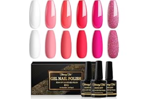 Shining She Smalto Semipermanente Unghie Rosa,6 Colori Bianco Rosa Aqua Red Glitter Rosa Smalto Semipermanente,Serie Rosa Soak Off UV/LED Smalto Unghie Estate Manicure Art,8ML