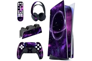playvital Purple Deep Space Full Set Skin Decal for ps5 Console Disc Edition, Sticker Vinyl Decal Cover for ps5 Controller & Charging Station & Headset & Media Remote