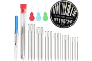 MODLOAN Large Eye Embroidery Sewing Needles, 60 Pcs Stainless Steel Hand Sewing Needles Big Eye Sewing Needles Easy Thread with 3 Pcs Threader and Thread Remover for Hand Sewing Projects Crochet Projects