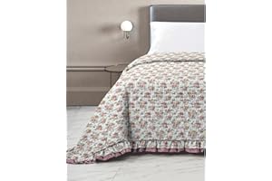 il dolce stile della tua casa Copriletto Trapuntato Matrimoniale Trapuntino Primaverile Estivo con bordo bicolor Frill (fiorato rosa)