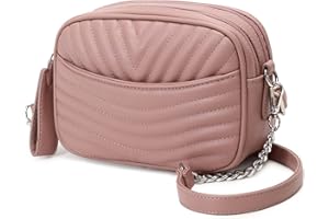 Waniki Kleine Umhängetasche Damen - Crossbody Bag Schultertasche Geldbörse mit Verstellbar Kette Schulterriemen - Gesteppte Leder Handtasche Tasche für Frauen (Rosa)