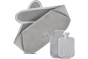 Votoko Wärmflaschengürtel, 1.2 L Wärmflasche aus Gummi mit Weichem Taillenbezug, 3 in 1 Wärmflasche Gürtel für Nacken Schulter Rücken Beine Taillenwärmung, Hot Water Bottle für Schmerzlinderung (Grau)