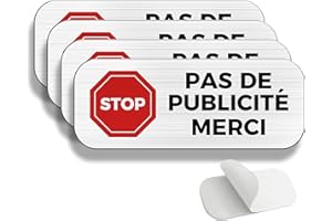 FloraVigo Pas de Publicité Merci 60x25 mm Plaque pour bôite aux Lettres Aluminium brossé Aspect Acier inox auto-adhésif,Interdiction de publicité, panneau de boîte aux lettres (4)