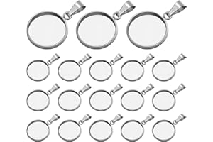MILISTEN 20 Pieces Pendant Trays Kit DIY Jewellery Pendant Blanks Stainless Steel Round 8 mm Silver Cabochon Setting Set for Necklace Jewellery Making