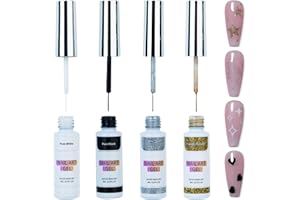 GOFLORDEN 4 Farben Gel Liner Nagellack Set Gel Liner Nail Art Kit für Nageldesign, 4 Farben Schwarz Weiß Gold Silber Designfarbe mit dünnem Pinsel für French Tip Maniküre DIY Nail Art, 8 ml