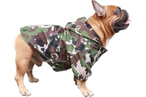 iChoue Dog Raincoat Lightweight Windbreaker Hooded Jacket for English Bulldog Boston Terrier Outdoor Water Resistant Coat - Camouflage/Size XL