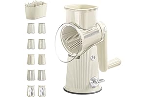 LNOPEVER Rallador De Queso， Rallador De Verduras, Cortador De Verdura, Con 10 Cuchillas De Tambor, Incluyendo Molienda Gruesa, Molienda Media, Molienda Fina, Molienda Ondulada, Rebanadas Molidas