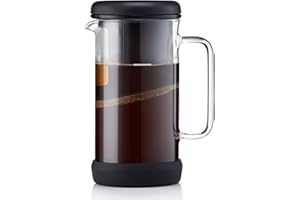 Barista & Co One Brew Single Coffee Maker - Reusable Tea and Coffee Strainer with Borosilicate Glass Beaker, Metal Filter and Anti-Slip Silicone Base- Black 4 in 1 Manual Coffee and Tea Infuser