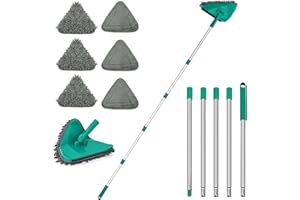 JEHONN Vadrouille de Nettoyage Rotative à 360°, Balai Plafond Triangulaire avec 200CM Longue Poignée, 6 Microfibre Chenille Pads pour Murs Peints, Fenêtres, Planchers Et Substrats (Vert)