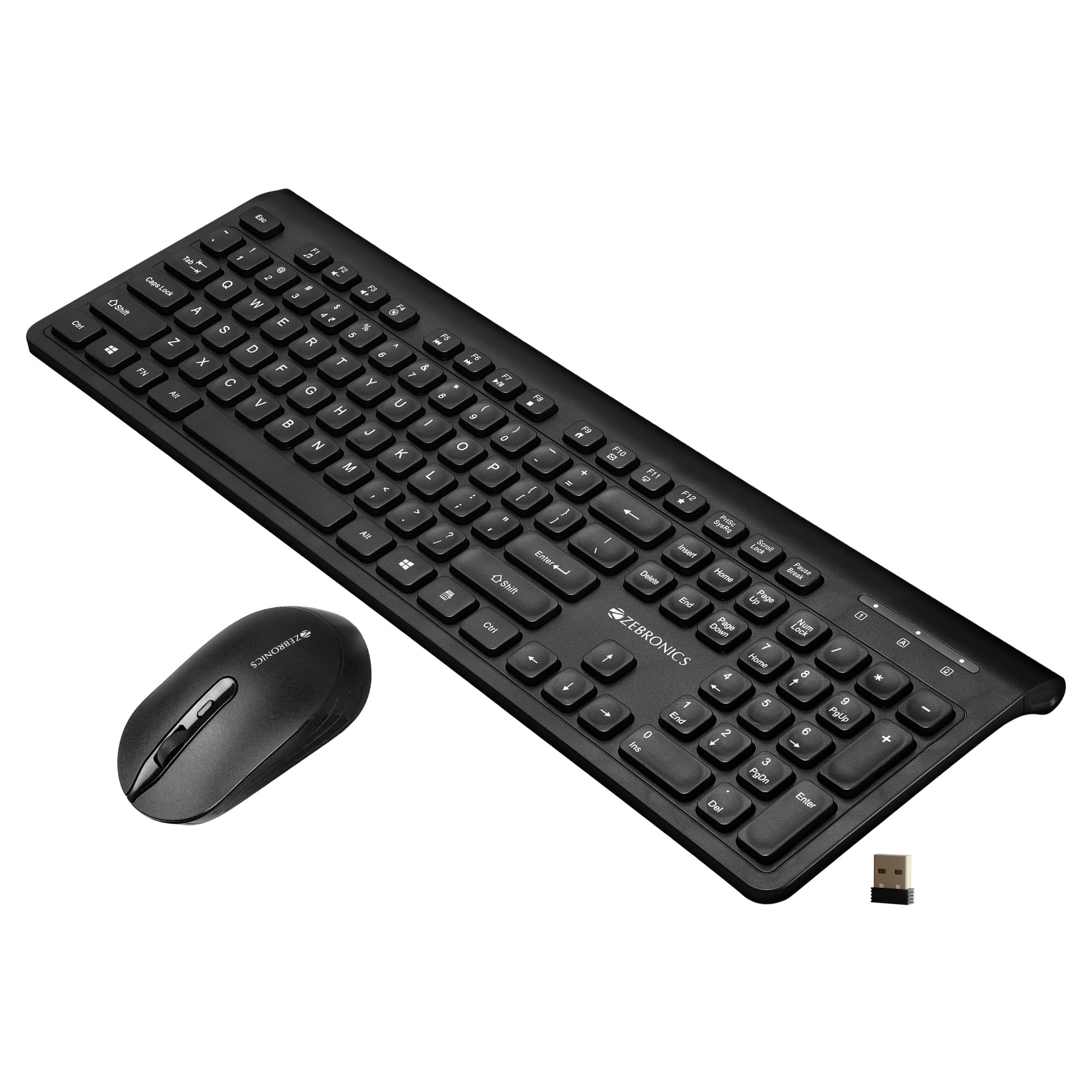ZEBRONICS Companion 130 2.4GHz Wireless Keyboard & Mouse Combo, 105 Keys, 12 Integrated Multimedia Keys, 4 Button Mouse, Upto 1600 DPI, High Precision, Advanced Optical Sensor (Black)