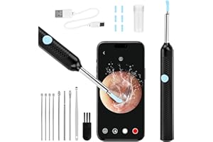 Cozy Inviting Pulitore Orecchie, Pulire Orecchie con Telecamera, impermeabile IP67, Pulizia Orecchie con 6 Luci LED, Adatto per Smartphone e iOS e Android