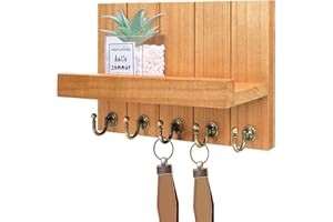 Kldgris Porte Clef Mural, Porte-Clés Mural en Bois, avec 5 Crochets à Clés, pour Salon, Salle de Bain, Cuisine, Les Entrées, Couloirs (Jaune)