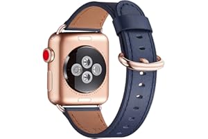 WFEAGL Kompatibel für Apple Watch Armband 40mm 41mm 38mm 42mm(Series 11 10),Lederband Ersatzband für Herren Damen Kompatibel für iWatch Series 11/10/9/8/7/6/5/4/3/2/1,SE,Dunkelblau+Roségold Adapter