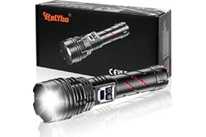 ‎RELYBO Relybo Taschenlampe LED Aufladbar 1000000 Lumen, LED Taschenlampe Extrem Hell, 2 Schalter Stufenlos Dimmbar, Starke Taktische Taschenlampe USB Batteriebetrieben Flashlight Für Outdoor Notfälle Camping