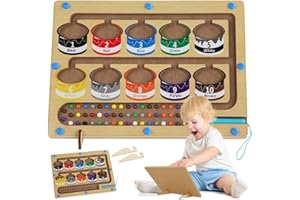 AIRENER Magnetic Color Sorting Board, Montessori Wooden Color and Number Maze Magnet Puzzle Game Board, Magnetic Color Bead Maze Fun Counting Matching Games Montessori Toy for Toddlers Gift (A)