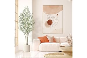 Alupssuc 5FT Olive Tree Artificial, Faux Olive Tree with White Pot, Fake Tall Plant Indoor Outdoor with Natural Wood Trunk & Lifelike Fruits, Perfect for Modern Home Office Living Room Floor Decor