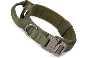 HUNTVP Collare Tattico per Cani Regolabile con Maniglia di Comando, Collare Militare in Nylon con Fibbia in Metallo per Cani di Taglia Media e Grande, Addestramento, alla Caccia, All'aperto, Verde-L