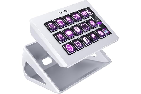 Stream Controller Blanc, SOOMFON Studio Contrôleur 15 Touches Macro, Control Deck Déclencher des Actions dans OBS, Twitch, Youtube, PS et Autres Apps, Stream Contrôleur Deck Compatible PC/Mac