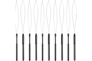 ZONON 10 Stücke HaarverlängerungsSchleifen Nadel Einfädler Zug Haken Werkzeug und Perlen Vorrichtung Werkzeug Schwarzer Schlaufen Einfädler für Haar oder Feder Verlängerungen