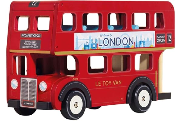 Le Toy Van - TV469 - London Bus jouet éducatif pour tout-petits, 3 ans, bus à impériale style londonien avec toit ouvrant et détails réalistes, 32 x 13 x 20 cm, en bois certifié FSC