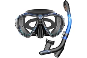 Dorlle Snorkel Set Anti-Fog Snorkeling Diving Mask with Upgraded Free Breathing Tubes Anti-Leak Dry Top Snorkel for Adult and Youth Black&Blue