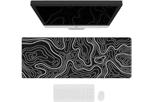 Ovenbird Grand tapis de souris de jeu avec bords surpiqués et imprimé carte topographique minimaliste, tapis de souris XL avec base antidérapante, joli sous-main pour clavier et souris, 90 x 40 cm,