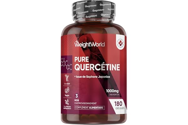 Quercetine 1000mg, 180 Gélules Vegan, Issue d'Extrait de Fleur Sophora Japonica, Quercétine pour 3 Mois, Complément Flavonoïdes et Polyphénols sans Stéarate de Magnésium