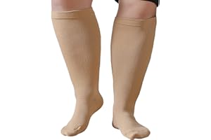 ZFSOCK Calcetines Compresion Mujer Hombre: Medias de Compresión Tallas Grandes Pantorrilla Ancha 20-30 mmHg para Obesas Embarazada Venas Varicosas Deportes Viajar Vuelo XXL-7XL Negro Beige 1 Par
