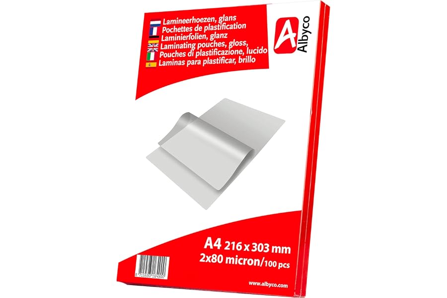 Albyco Fundas Plastificar - Laminas para plastificar- Película de Laminación- A4 (216x303 mm) - 2x80 (160) Micras- 100 Piezas