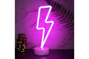YIVIYAR Pink Lightning Bolt Neon Lights LED Neon Wall Lights USB/Battery Operated Aesthetic Room Decor Neon Lights for Bedroom Decor Pink Lightning Bolt Neon Signs Neon Lamp for Christmas
