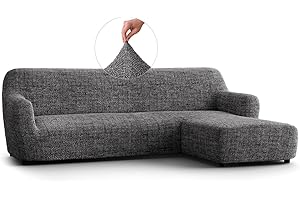 PAULATO BY GA.I.CO. PAULATO - Copridivano Penisola Destra (visto dal fronte) in Microfibra con Fantasia, Bielastico Antigraffio Lavabile in Lavatrice, Certificato OEKO-TEX, Disegno Vittoria Grigio - Made in Italy