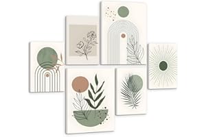 HONEYBABY Abstract Wall Art for Living Room Boho Minimalist Botanical Framed Canvas Wall Art Pictures for Bedroom Walls Mid Century Geometric Wall Art Prints for Home Office Bathroom