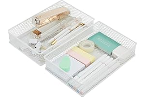 Annova Mesh Drawer Cabinet and Shelf Organizer Bins Storage Basket School Office Supply Holder Tray- Set of 2 (White, 23x15x5 cm)