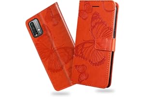 DENDICO Hülle für Xiaomi Redmi 9T / Xiaomi Poco M3, PU Leder Magnetverschluss Flip Handyhülle Schutzhülle mit Standfunktion und Kartenfach für Xiaomi Redmi 9T / Xiaomi Poco M3, Orange