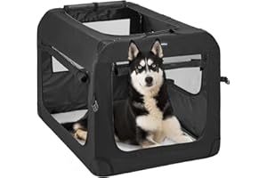 Veehoo Folding Soft Dog Crate, 3-Door Pet Kennel for Crate-Training Dogs, 5 x Heavy-Weight Mesh Screen, 600D Cationic Oxford Fabric, Indoor & Outdoor Use, 32", Black