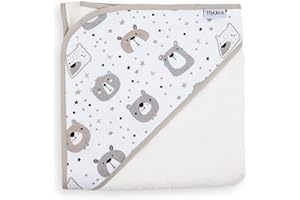 FlyIdeas Accappatoio Neonato Bagnetto in Bambù Certificato Poncho con Cappuccio a Triangolo, 70x70 cm - Morbido Telo Asciugamano Assorbente per Bambini
