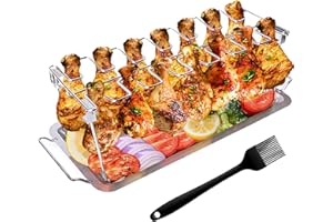 LyximGss Hähnchenschenkel Halter mit Platz für 14 Keulen -Hähnchenkeulenhalter aus Edelstahl mit Auffangschale, Gleichmäßig Gegarte Hähnchenkeulen aus Dem Backofen Oder vom Grill