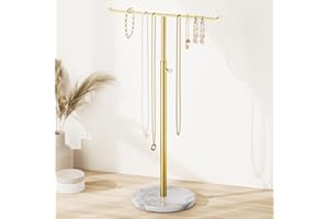 Josmimic Gold Necklace Holder Organizer – Modern Metal Jewellery Tree for Hanging Necklaces and Bracelets – Minimalist Countertop Jewellery Stand, T Shape