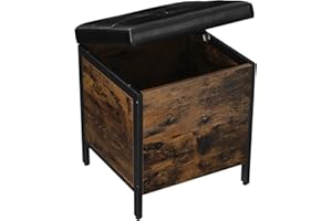 ‎VASAGLE VASAGLE stołek, ławka, ławka z miejscem do przechowywania, skrzynia tapicerowana, przedpokój, sypialnia, pokój dzienny, metal, łatwy montaż, imitacja skóry, vintage brązowo-czarny LSB50BX