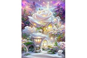 cdsnxore DIY Diamond Painting, Diamond Art Painting Kits for Adults, Flower Embroidery Pictures Arts Crafts for Beginner Home Wall Decor 30 × 40cm (White)