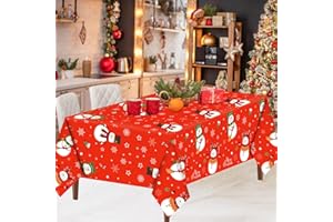 QXRXN Tovaglia Natalizia, Rossa Tovaglia di Natale Rettangolare 12 Posti Decorazioni Natalizio per la Casa Tovaglia Pranzo in Plastica, Antimacchia Tovaglie Natalizie Runner Addobbi Natalizi per la Tavola