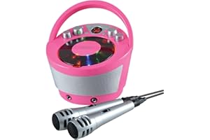 GROOV E Groov-e - Boombox portatile per karaoke, con lettore CD, riproduzione wireless Bluetooth, illuminazione per feste, microfono e controllo vocale, 2 microfoni inclusi, colore: Rosa