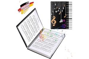 FOVHEE A4 Notenmappe,Chormappe Schwarz,Notenmappe für Notenblätter,60 Fächer/120 Seiten Chormappe,Doppelseitiger Klaviernoten Halter Aufbewahrung,Notenmappe Schwarz für Notenblätter Chor Musiker Anfänger