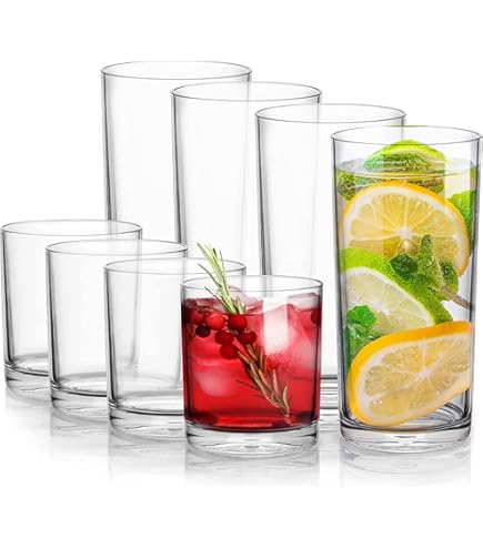 Tebery 8 Stück 250ml Wassergläser aus Kunststoff, Whiskeygläser Cocktailbecher, Acrylglas Trinkbecher, Wiederverwendbare, für zu Hause, Restaurants, Grill