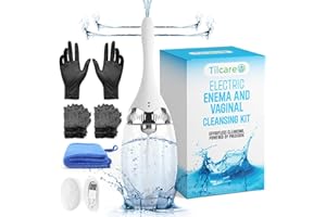 Enema & Vaginal Douche Kit by Tilcare - Electric Douche with 3 Speed Settings & Remote Control - Enemas for Colon Cleanse for Women & Men - Soft Silicone Enema Bulb Cleaner with 15 Gloves & Towel