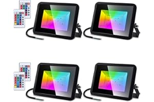 SWANEW 4 Pack 10W RGB Projecteur Extérieur, RGB Spot LED de Couleur avec Télécommande, 16 Couleurs 4 Modes,Mémoire, Multicolore Projecteurs IP66 Etanche pour Fête Soirée Bar